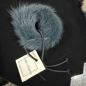 Linda Richards Luxe Blue Fur Hair Scrunchie - Blue Grey
